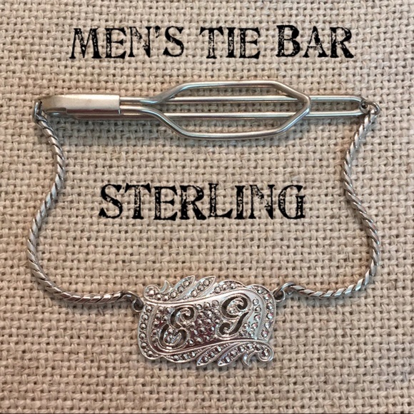 Vintage Men’s Sterling Tie Bar/Clip Initials E & G - Picture 1 of 8